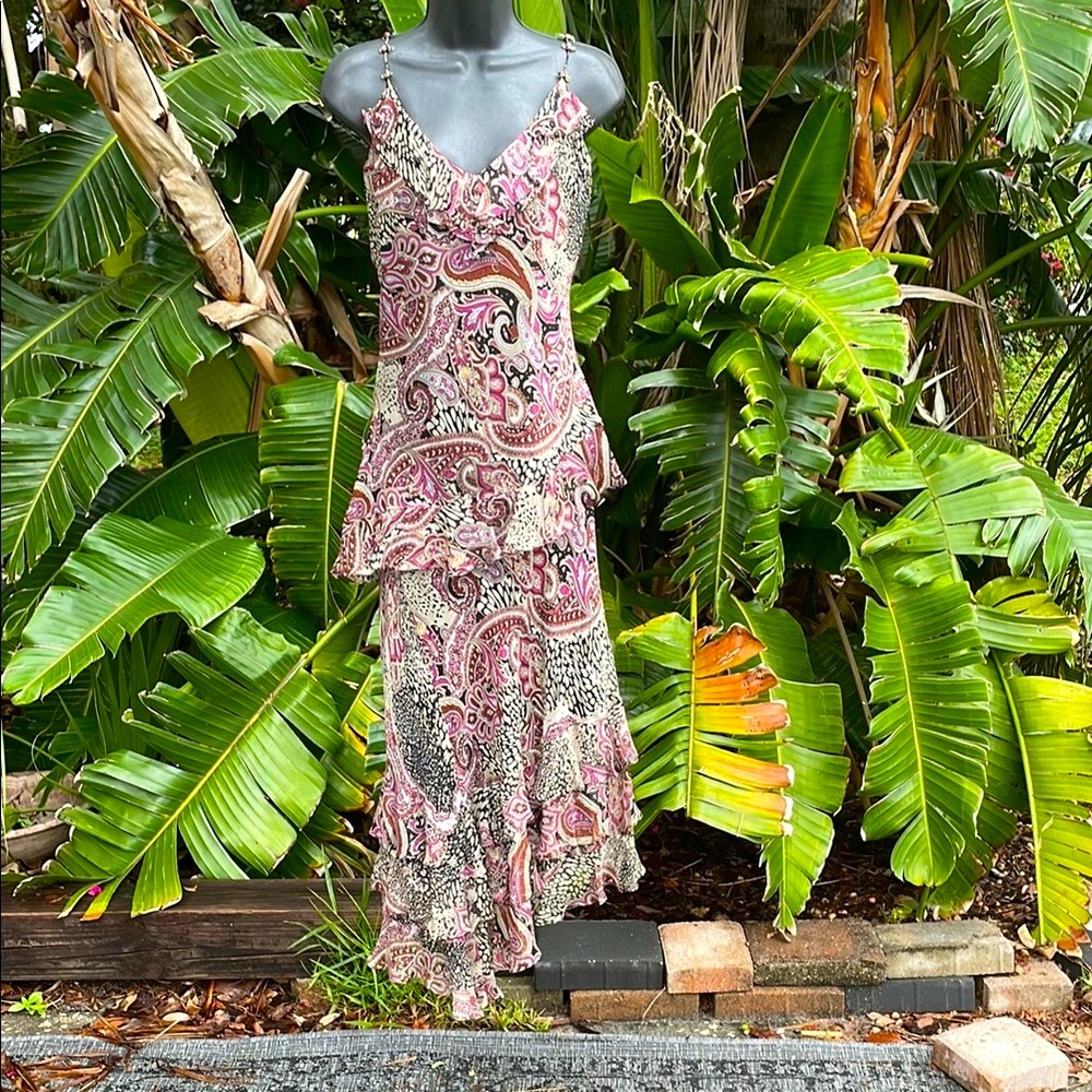 Ruffled silk, biased, cut animal print asymmetric skirt and camisole